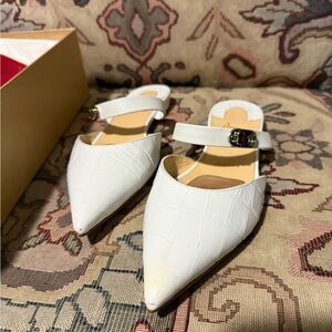 Christian Louboutin white crocodile mule flat 37.5 US 7.5